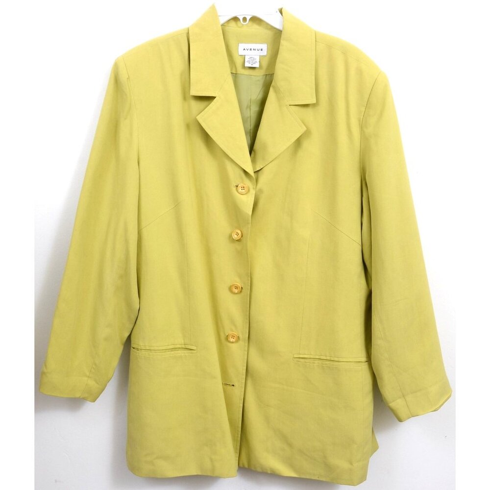Avenue 100% Silk PlUS Size‎ 16 Yellow Blazer Longline Jacket Lightweight Travel